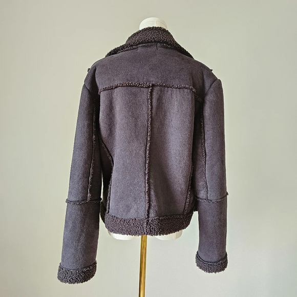 Astrid Size L faux suede relaxed fit crop jacket zip up brown sherpa - Picture 4 of 9